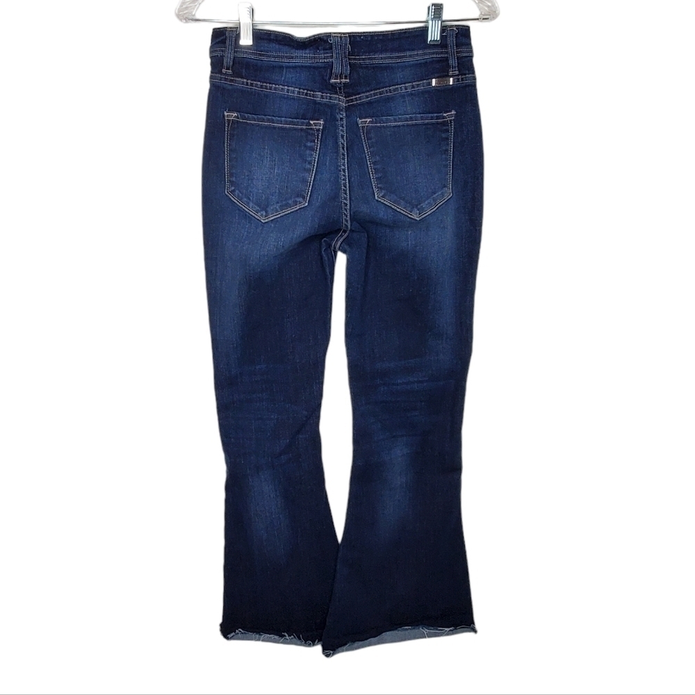 KanCan Women's Flared Jeans, Button Fly Distressed Dark Wash Size 5, 26" Waist - Picture 7 of 11